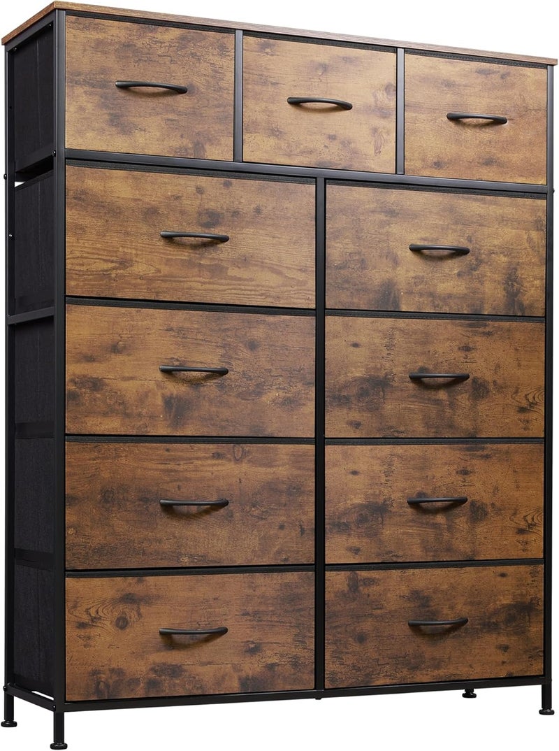 Wlive Storage Organizer Unit with 11 Fabric Bins, Storage Drawers Organizer with Steel Frame, Tall Storage Tower Organizaton for Living Room, Hallway, Office, Rustic Brown - Image 1